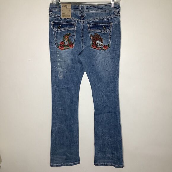 Ninth Hall Mens Stack Flare Snake Eagle Pocket Jeans Blue 34‎ x 36 NWT - Picture 3 of 12